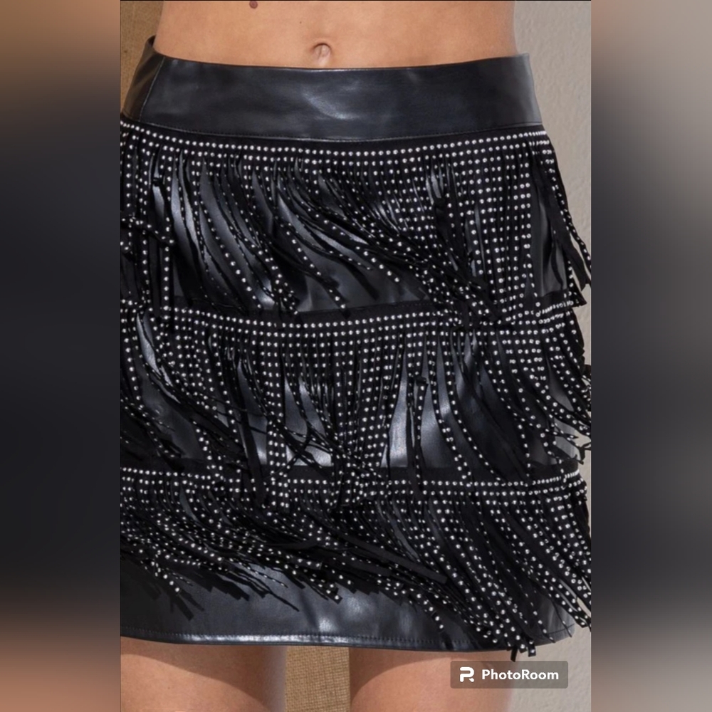 Sincerely Jules Fringe Studded Mini Skirt Size Small NWT - Picture 2 of 12